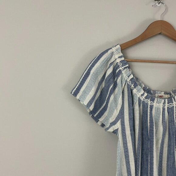 Faherty Annabelle Textured Top in Navy Slub Stripe Size Small - Picture 6 of 6